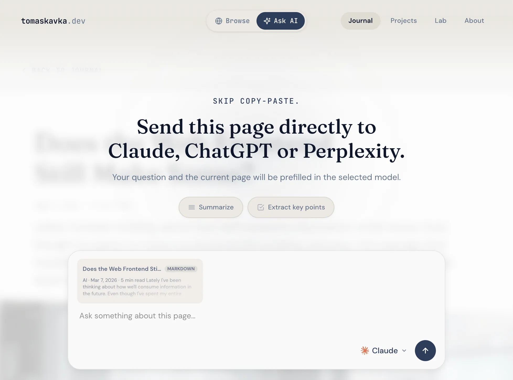 Skip copy-paste — overlay with input field and AI tool shortcuts